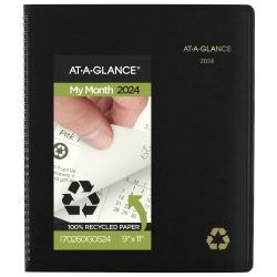 2024-2025 AT-A-GLANCE® Recycled 13-Month Monthly Planner, 9" x 11", 100% Recycled, Black, January 2024 To January 2025, 70260G0524
