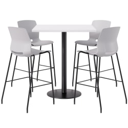 KFI Studios Proof Bistro Square Pedestal Table With Imme Bar Stools, Includes 4 Stools, 43-1/2"H x 36"W x 36"D, River Cherry Top/Black Base/Light Gray Chairs