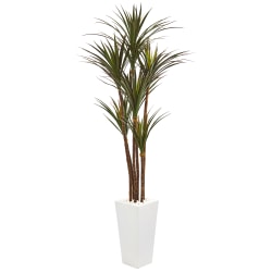 Nearly Natural Giant Yucca 78"H Artificial Plant With Planter, 78"H x 27"W x 27"D, Green/White