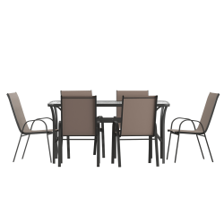 Flash Furniture Brazos 7 Piece Commercial Grade Patio Dining Set with Flex Comfort Material Seats and Backs, Brown - TLH94B303CB