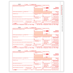 ComplyRight® 1098-T Tax Forms, 3-Up, Federal Copy A, Laser, 8-1/2" x 11", Pack Of 150 Forms