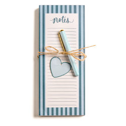 Eccolo List Pad With Pen, 4" x 10", 100 Sheets, Blue Stripes
