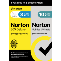 Norton 360 Deluxe + Norton Utilities Ultimate Bundle, For 3 Devices, Download