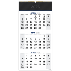 2026-2027 Excello Brands Academic Year Large Print 3-Month View Wall Calendar, 27" x 13", Black, April To December, Total Qty 1