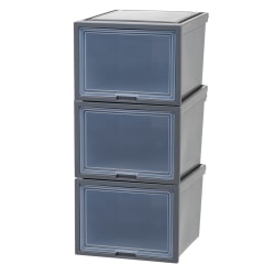 Iris® Storage Bins With Sliding Doors, 14-1/4" x 16-1/8", Gray, Set Of 3 Bins
