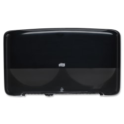 Tork Twin Mini Plastic Jumbo Toilet Paper Roll Dispenser, Black