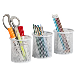 Mind Reader Pen And Accessories Holder, 3-3/4"H x 3-1/2"W x 3-1/2"D, White, Pack Of 3 Holders