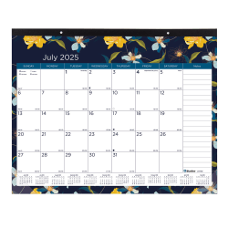 2025-2026 Blueline® Academic18-Month  Monthly Desk Pad Calendar, 22" x 17", Blossom, July 2025 To December 2026, CA1716BD