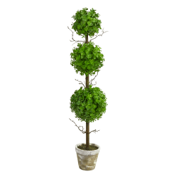 Nearly Natural Eucalyptus Triple Ball Topiary 36"H Artificial Tree With Planter, 36"H x 7"W x 7"D, Green/Black