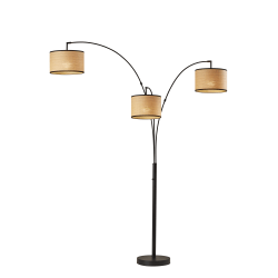 Adesso® Bowery 3-Arm Arc Lamp, 82"H, Natural Shade/Antique Brass Base