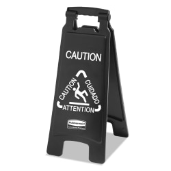 Rubbermaid® Executive 2-Sided Multi-Lingual Caution Sign, Black/White, 10.9 x 26.1