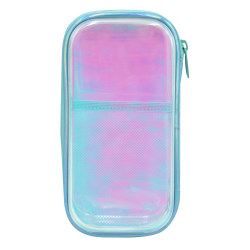 Office Depot® Brand Small Clear Pencil Case With Trim, 8-1/4" x 4-3/8", Iridescent With Blue Trim