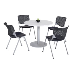 KFI Studios KOOL Round Pedestal Table With 4 Stacking Chairs, 41"H x 36"D, Designer White/Black