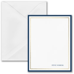Custom Premium Stationery Flat Note Cards, 5-1/2" x 4-1/4", Thick And Thin, White, Box Of 25 Cards
