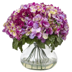 Nearly Natural Hydrangea 14-1/2"H Floral Arrangement With Large Vase, 14-1/2"H x 15"W x 14"D, Beauty