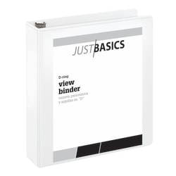Just Basics® Basic View 3-Ring Binder, 2" D-Rings, 38% Recycled, White