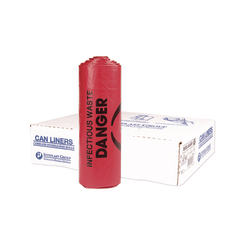 Interplast Group Institutional Low Density Can Liners, Infectious Waste Biohazard, 33 gal, 1.3 mil, 33 x 39, Red, Interleaved, 25/RL, 6 RL/CT