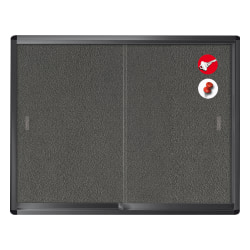 MasterVision® Enclosed Fabric Bulletin Board Cabinet With Aluminum Frame And Glass Slide Doors, 36" x 48", Grey/Graphite