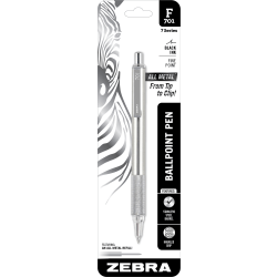 Zebra® Pen F-701 Stainless Steel Retractable Ballpoint Pen, Fine Point, 0.7 mm, Silver Barrel, Black Ink