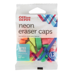 Office Depot® Brand Neon Eraser Caps, Assorted Colors, Pack Of 12