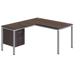 Boss Office Products Simple System Workstation L-Desk with Return & Pedestal, 29-1/2"H x 66"W x 65-7/16"D, Driftwood
