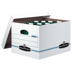Bankers Box® Hang'N'Stor™ Standard-Duty Storage Box With Lift-Off Lid, Letter Size, 15 5/8" x 12 5/8" x 10", 60% Recycled, White/Blue