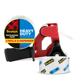 Scotch® Heavy Duty Shipping Packing Tape, 2 Tape Rolls with 1 Dispenser, 1 7/8 in x 54.6 yd, 3" Core, Designed - 38502ST