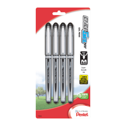 Pentel® EnerGel™ LiquidGel Rollerball Pen, Medium Point, 0.7 mm, Gray Barrel, Black Ink, Pack of 4