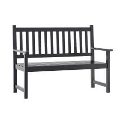 Flash Furniture Adele Commercial Grade Indoor/Outdoor Patio Acacia Wood Bench, 2-Person Slatted Seat Loveseat for Park, Garden, Yard, Porch, Black