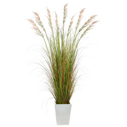 Nearly Natural Grass 74"H Artificial Plant With Metal Planter, 74"H x 25"W x 25"D, Green/White