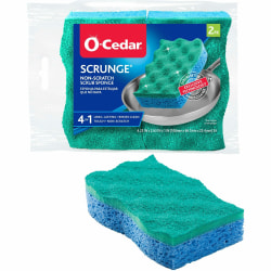 O-Cedar Scrunge Non-Scratch Scrub Sponge - 4.2" Width x 2.6" Depth x 4.2" Length - 2/Pack - Cellulose, Synthetic Fiber - Multi, Blue, Green