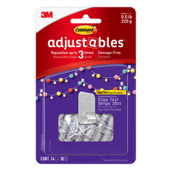 Command Adjustables Repositionable Clips, Clear, Pack Of 14 Clips/30 Strips