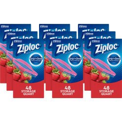 Ziploc® Quart Storage Seal Top Bags, Medium Size, 7-1/2" x 7", Clear, 48 Bags Per Box, Carton Of 9 Boxes