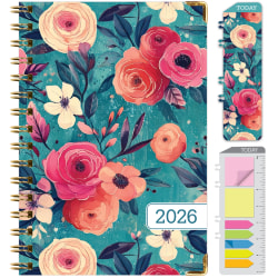 2025-2026 Global Excello Brands Large Print Hardcover Fashion Weekly/Monthly Planner, 5-1/2" x 8", Teal Floral, November 2025 To December 2026