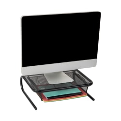 Mind Reader Network Collection Metal Monitor Stand with Sliding Paper Tray, 5-1/4"H x 13"W x16-3/4"L, Black