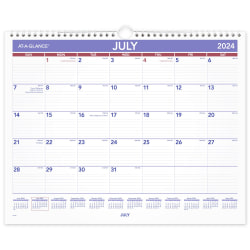 2024-2025 AT-A-GLANCE® Academic Medium Monthly Wall Calendar, 15" x 12", Red/Blue, July to June