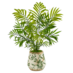 Nearly Natural Mini Areca Palm 18"H Artificial Plant With Vase, 18"H x 18"W x 13"D, Green/White