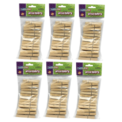 Creativity Street Spring Clothespins, 2-3/4", Natural Wood, 24 Clothespins Per Pack, Case Of 6 Packs