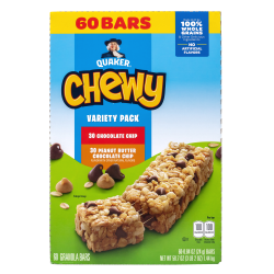 QUAKER Chewy Granola Bar Chocolate Chip & Peanut Butter Chocolate Chip Variety Pack 60 Bars