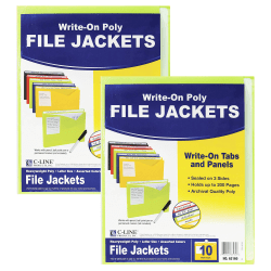 C-Line Write-On Poly File Jackets, 8-1/2" x 11", Assorted Colors, 10 Jackets Per Pack, Set Of 2 Packs