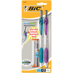 BIC® Automatic Mechanical Pencils, 0.5 mm #2 Lead, Clear, Pack Of 2