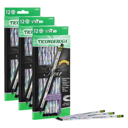 Ticonderoga Noir Pencils, #2 Soft, Holographic Foil On Black Wood, 12 Pencils Per Pack, Set Of 3 Packs