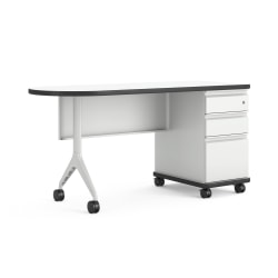 HON SmartLink Single Pedestal Mobile Workstation Teacher Desk With Modesty Panel, 30"H x 60"W x 24"D, Designer White