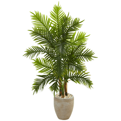 Nearly Natural Areca Palm 60"H Artificial Real Touch Tree With Planter, 60"H x 32"W x 21"D, Green/Sand