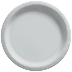 Amscan Round Paper Plates, Silver, 10", 50 Plates Per Pack, Case Of 2 Packs