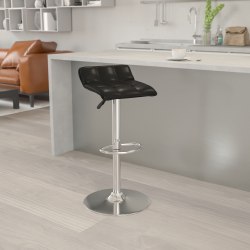 Flash Furniture Contemporary Vinyl Adjustable Height Barstool with Quilted Wave Seat and Chrome Base, Black