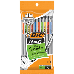 BIC Mechanical Pencils, Xtra Smooth, 0.7 mm, #2 Lead, Clear Barrels, Pack Of 12 Pencils