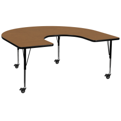 Flash Furniture Mobile Height Adjustable Thermal Laminate Horseshoe Activity Table, 25-3/8"H x 60''W x 66"D, Oak