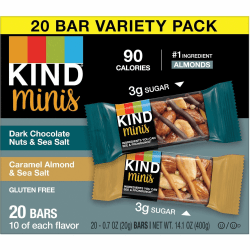 KIND Minis Snack Bar Variety - Cholesterol-free, Gluten-free, Low Glycemic, Trans Fat Free, Low Sugar, Low Sodium - Dark Chocolate Nuts and Sea Salt, Caramel Almond and Sea Salt - 1.03 lb - 1