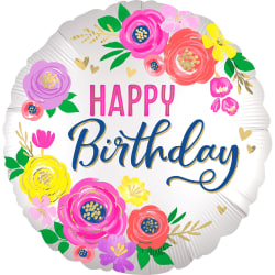 Amscan Birthday Foil Balloon, Circle, 18", Satin Artful Floral